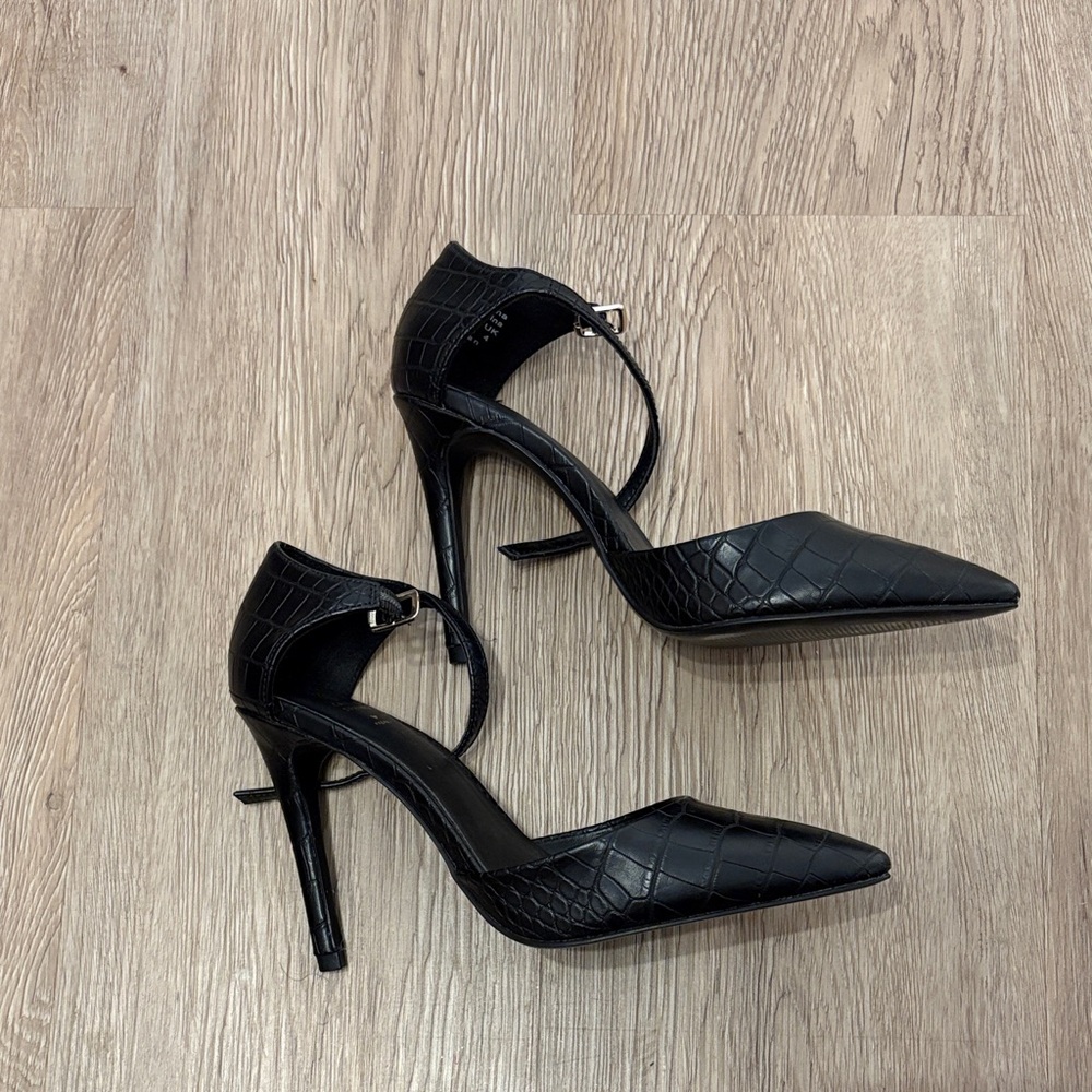 Call It Spring Black Croc-Pattern Heels